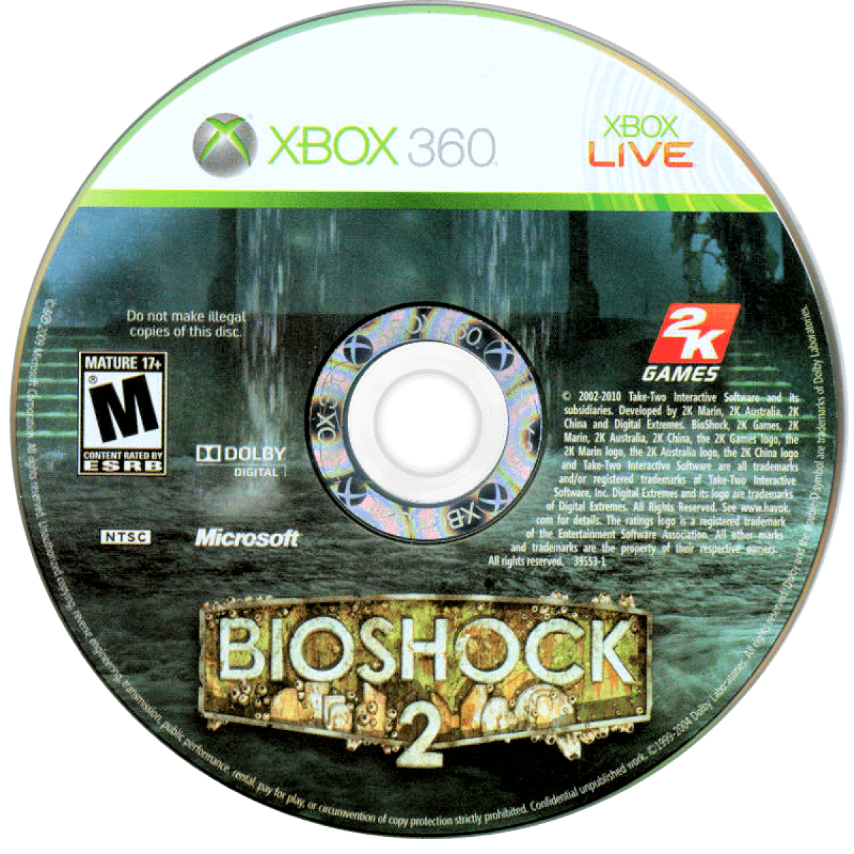 BioShock 2 disc for Xbox 360 (X360) first-person shooter video game