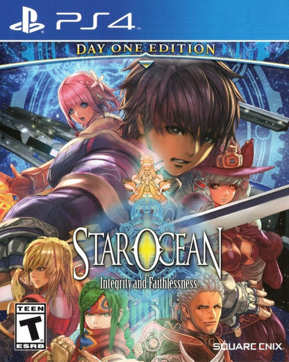 Star Ocean Integrity and Faithlessness retro PlayStation 4 video game featuring sci fi fantasy RPG combat, real time battles, anime storytelling and space adventure - cover art
