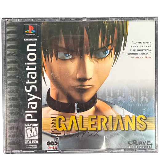 Galerians PlayStation PS1 for survival horror video game fans featuring psychological horror gameplay psychic powers futuristic environments mysterious storyline puzzle solving intense enemy encounters cinematic exploration dark atmosphere and classic PlayStation horror adventure collectible gaming appeal cover art