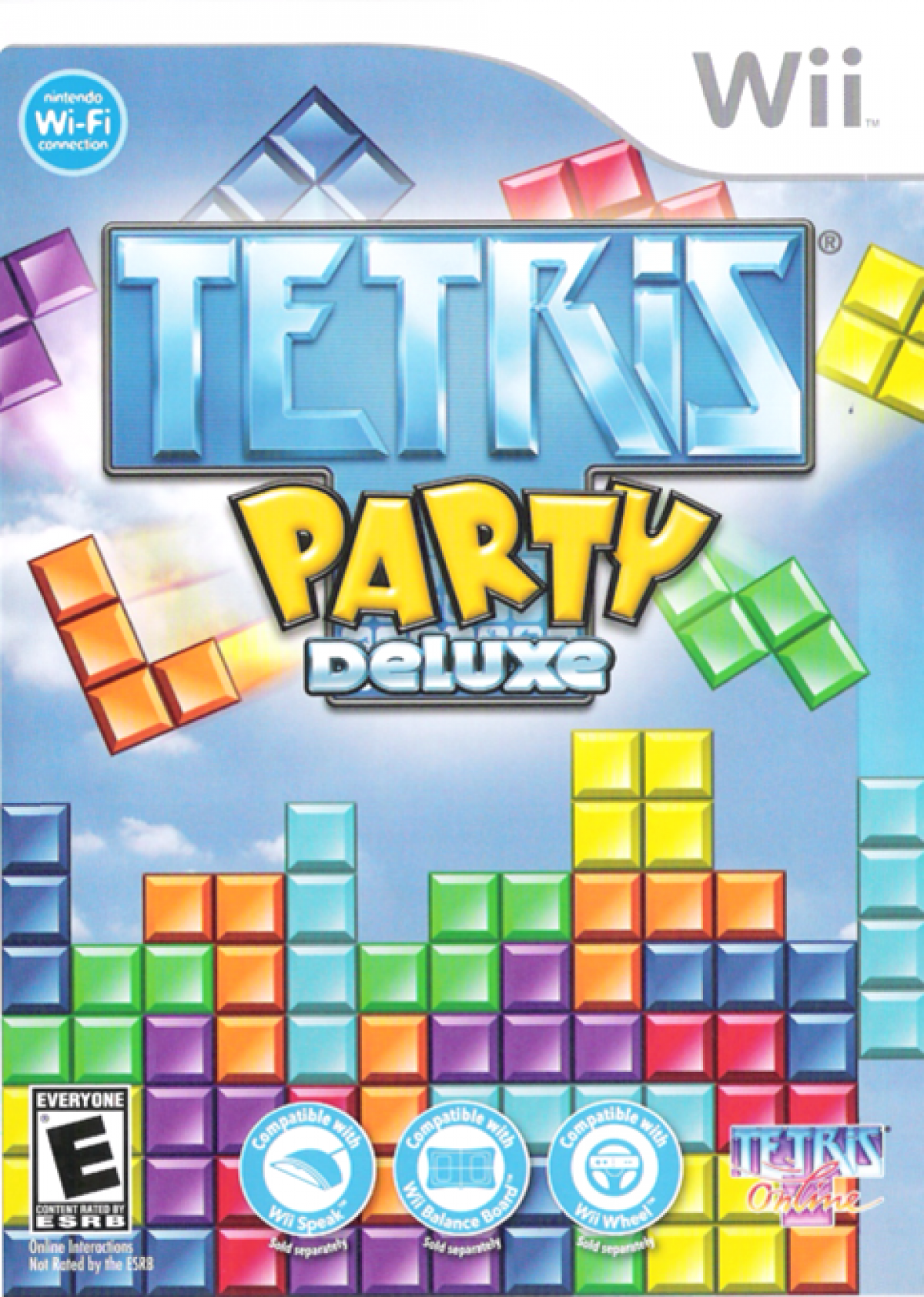 Tetris Party Deluxe for Nintendo Wii, cover image for a puzzle video game with classic block-stacking gameplay, party modes, multiplayer challenges, and family-friendly arcade fun
