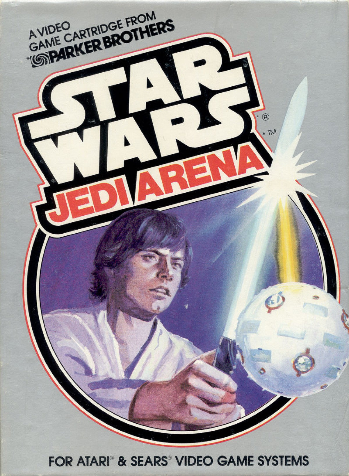 Star Wars Jedi Arena retro Atari 2600 video game featuring Star Wars space combat, lightsaber duels, multiplayer arcade battles and classic Atari gameplay - front cover