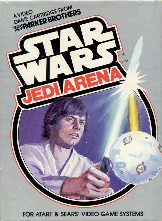 Star Wars Jedi Arena retro Atari 2600 video game featuring Star Wars space combat, lightsaber duels, multiplayer arcade battles and classic Atari gameplay - front cover
