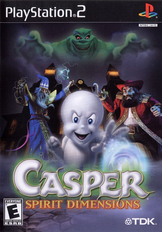 Casper Spirit Dimensions PS2 Sony PlayStation 2 platformer adventure game Casper the Friendly Ghost 3D platforming puzzle solving exploration kids family game spooky themed levels classic retro gaming PlayStation 2 software video game title cover art