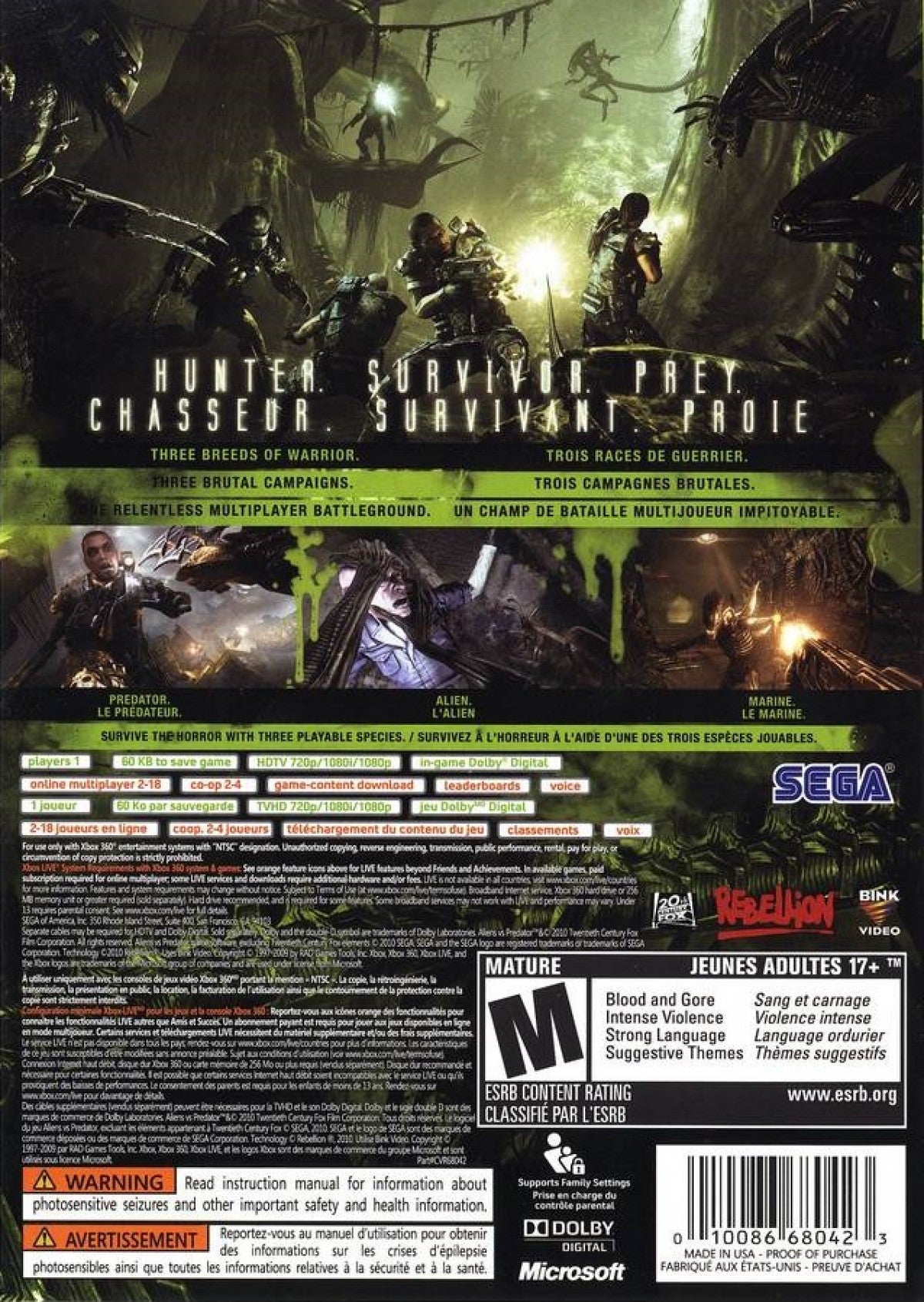 Retro Aliens vs Predator Xbox 360 inspired design featuring sci fi horror shooter aesthetic vintage HD era alien xenomorph marine predator jungle facility survival combat tense atmospheric action cinematic franchise crossover nostalgic FPS presentation back cover art