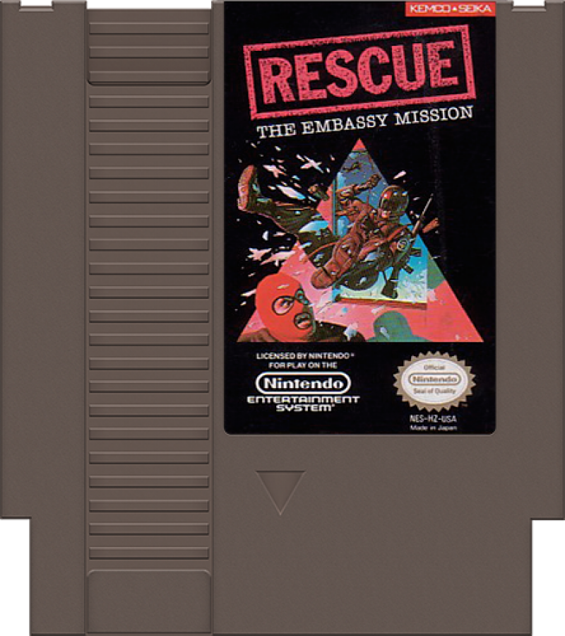 Rescue: The Embassy Mission cartridge for Nintendo Entertainment System (NES) retro video game