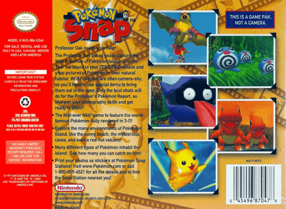 Pokemon Snap back cover art for Nintendo 64 (N64) video game
