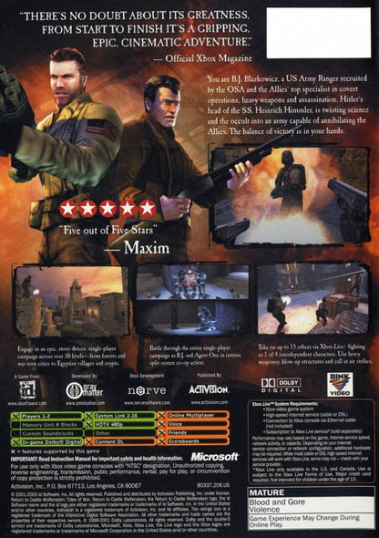 Return to Castle Wolfenstein: Tides of War back cover art for Xbox (XBOX) video game