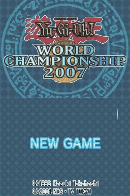 Yu-Gi-Oh! World Championship 2007 Nintendo DS video game, trading card strategy, turn-based dueling, handheld console title main menu title screen