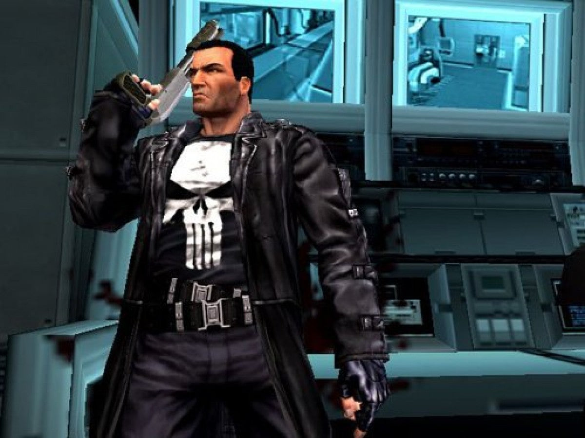 The Punisher Xbox retro video game action shooter featuring Frank Castle intense combat weapons tactical gameplay crime fighting missions Marvel character action third person shooting Xbox gaming experience collectible game collection appeal gameplay