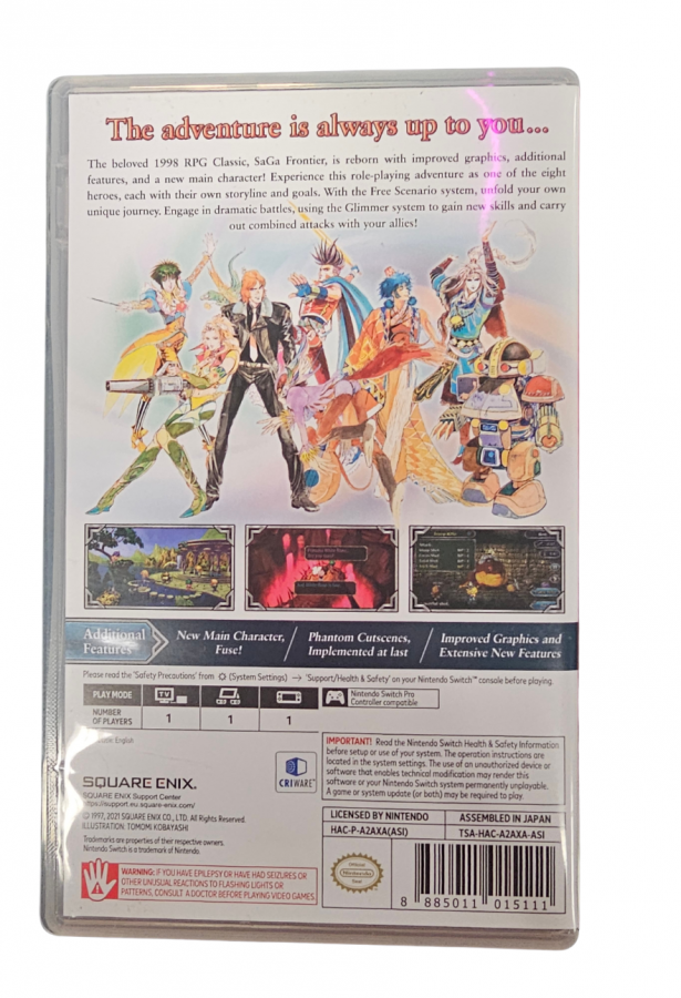 SaGa Frontier Remastered Nintendo Switch NS for role playing video game fans featuring multiple protagonists branching storylines open world exploration turn based combat character development unique abilities party customization and enhanced remastered visuals collectible gaming appeal back