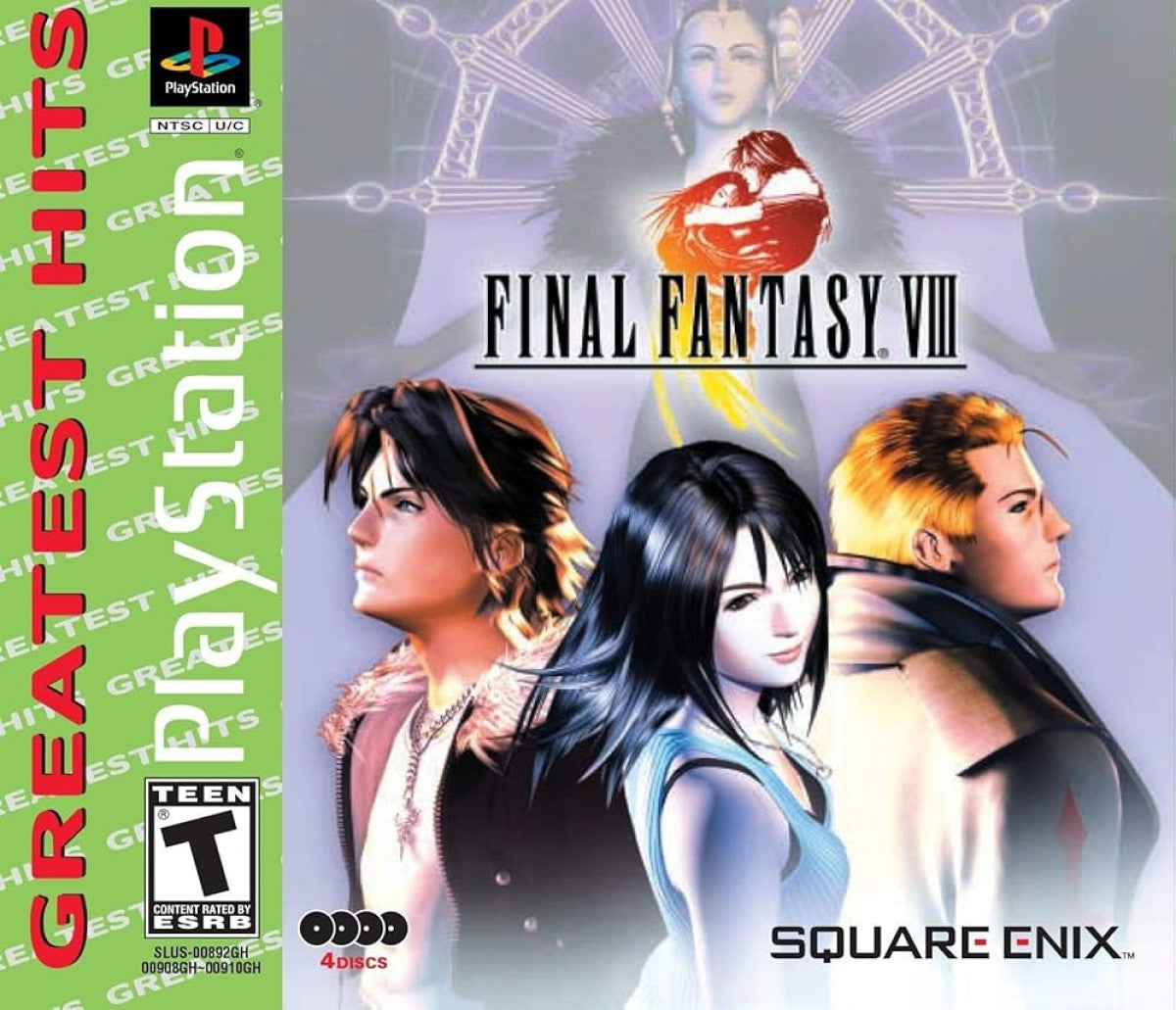 Final Fantasy VIII Greatest Hits PlayStation game featuring classic turn-based JRPG combat, cinematic storytelling, and a beloved fantasy adventure from the Final Fantasy series front cover