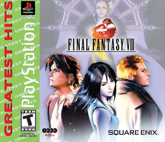 Final Fantasy VIII Greatest Hits PlayStation game featuring classic turn-based JRPG combat, cinematic storytelling, and a beloved fantasy adventure from the Final Fantasy series front cover