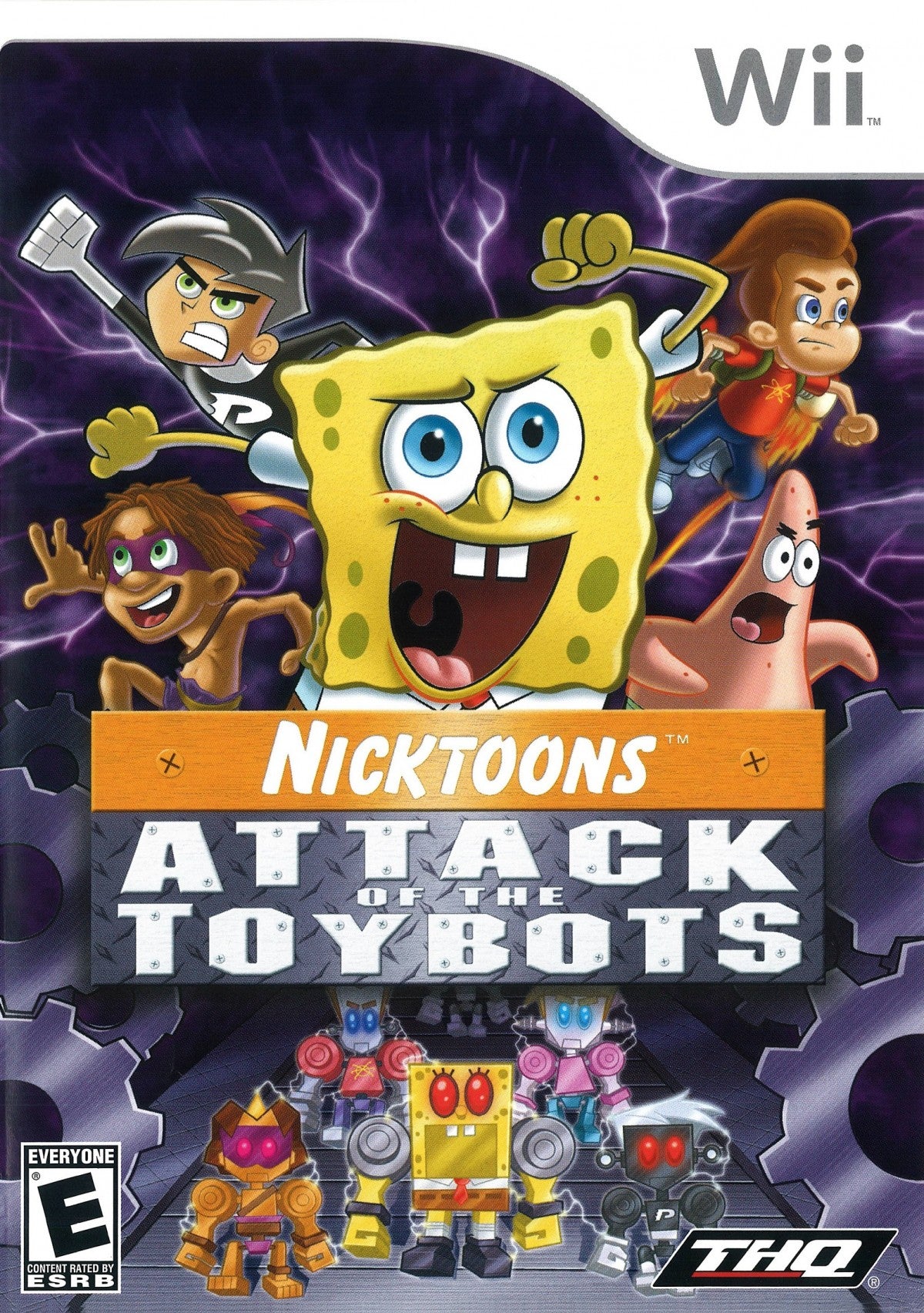 SpongeBob SquarePants: Attack of the Toybots Nintendo Wii for action platforming video game fans featuring SpongeBob and Bikini Bottom characters toy robot enemies colorful environments side scrolling gameplay collectible items boss battles motion controls and family friendly Nickelodeon adventure collectible gaming appeal cover art
