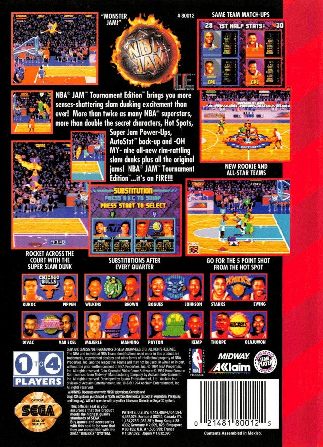 NBA Jam: Tournament Edition back cover art for Sega Genesis (GEN) video game