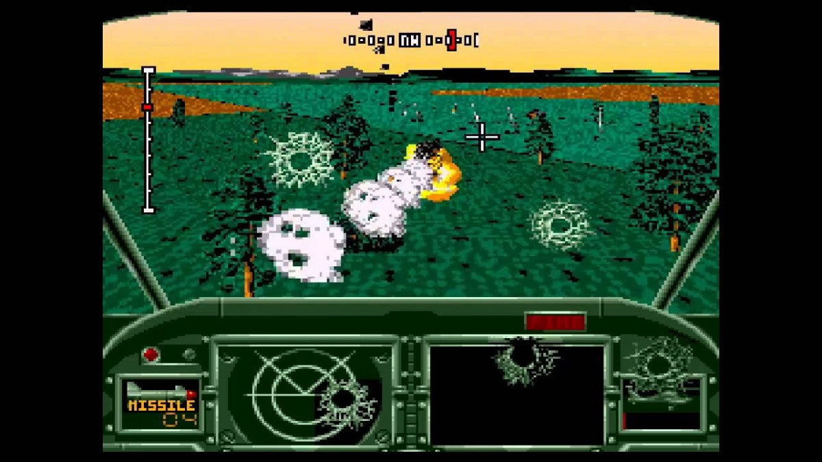 AH-3 Thunderstrike Sega CD helicopter combat flight shooter arcade style aerial missions military action top down shooting bombing runs fast paced gameplay CD audio soundtrack retro gaming Sega CD software video game title gameplay