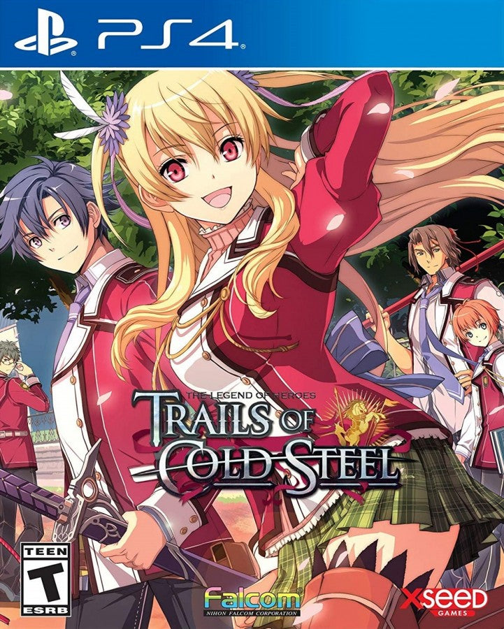 The Legend of Heroes Trails of Cold Steel PS4 game featuring deep JRPG storytelling, turn-based combat, and an expansive fantasy academy adventure front cover