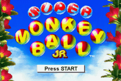 Super Monkey Ball Jr. start menu for Game Boy Advance (GBA) video game