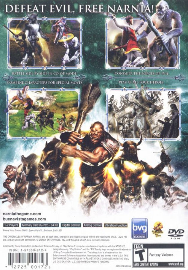The Chronicles of Narnia: The Lion, the Witch and the Wardrobe – PlayStation 2 (PS2) video game back of case, action-adventure fantasy.