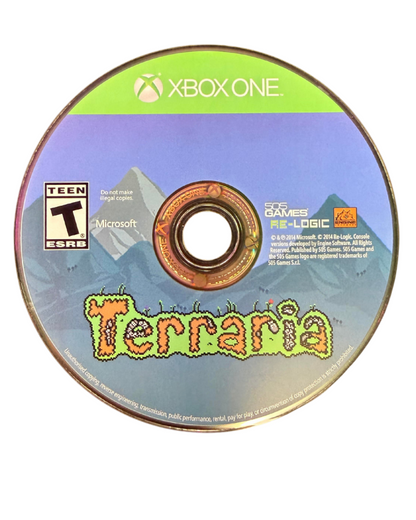 Terraria Xbox One 2D sandbox adventure game with building crafting exploration and combat in procedurally generated worlds disc