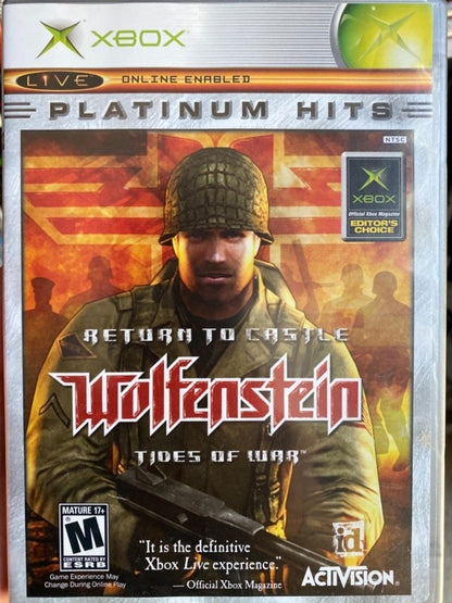 Xbox Platinum Hits Return to Castle Wolfenstein Tides of War featuring World War II action shooter cover rt