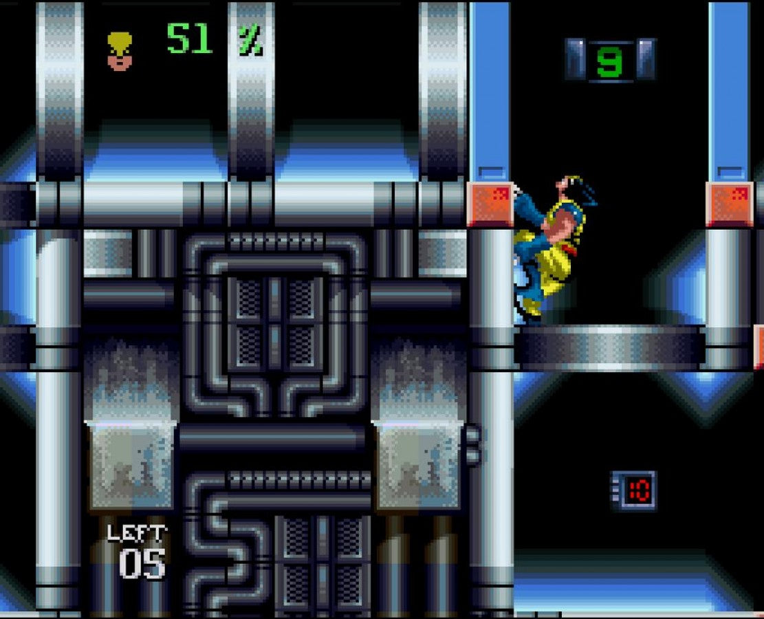 Wolverine Adamantium Rage Sega Genesis side-scrolling action-platformer video game featuring Marvel's clawed mutant with regenerative health system gameplay