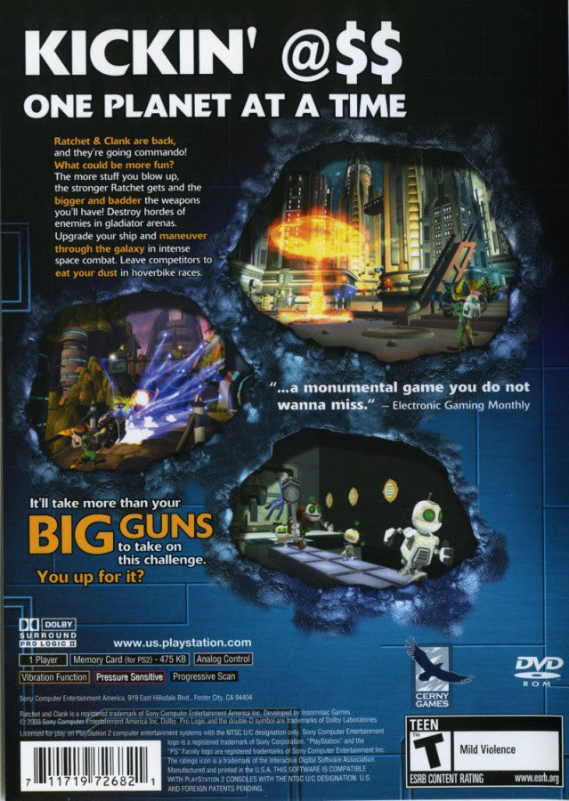 Ratchet and Clank Going Commando PlayStation 2 retro video game action platformer back of case (2003)