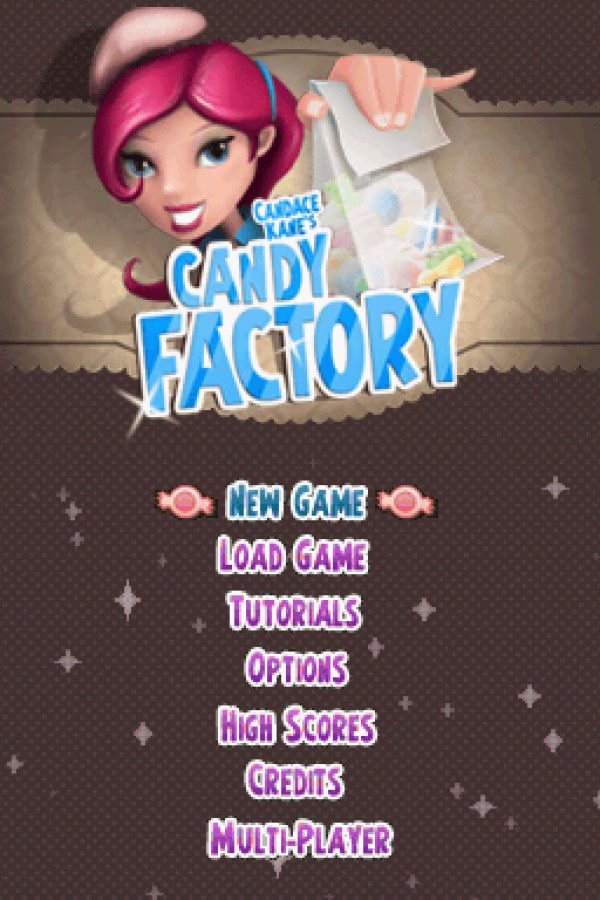 Candace Kane's Candy Factory home screen for Nintendo DS (DS) puzzle time management video game