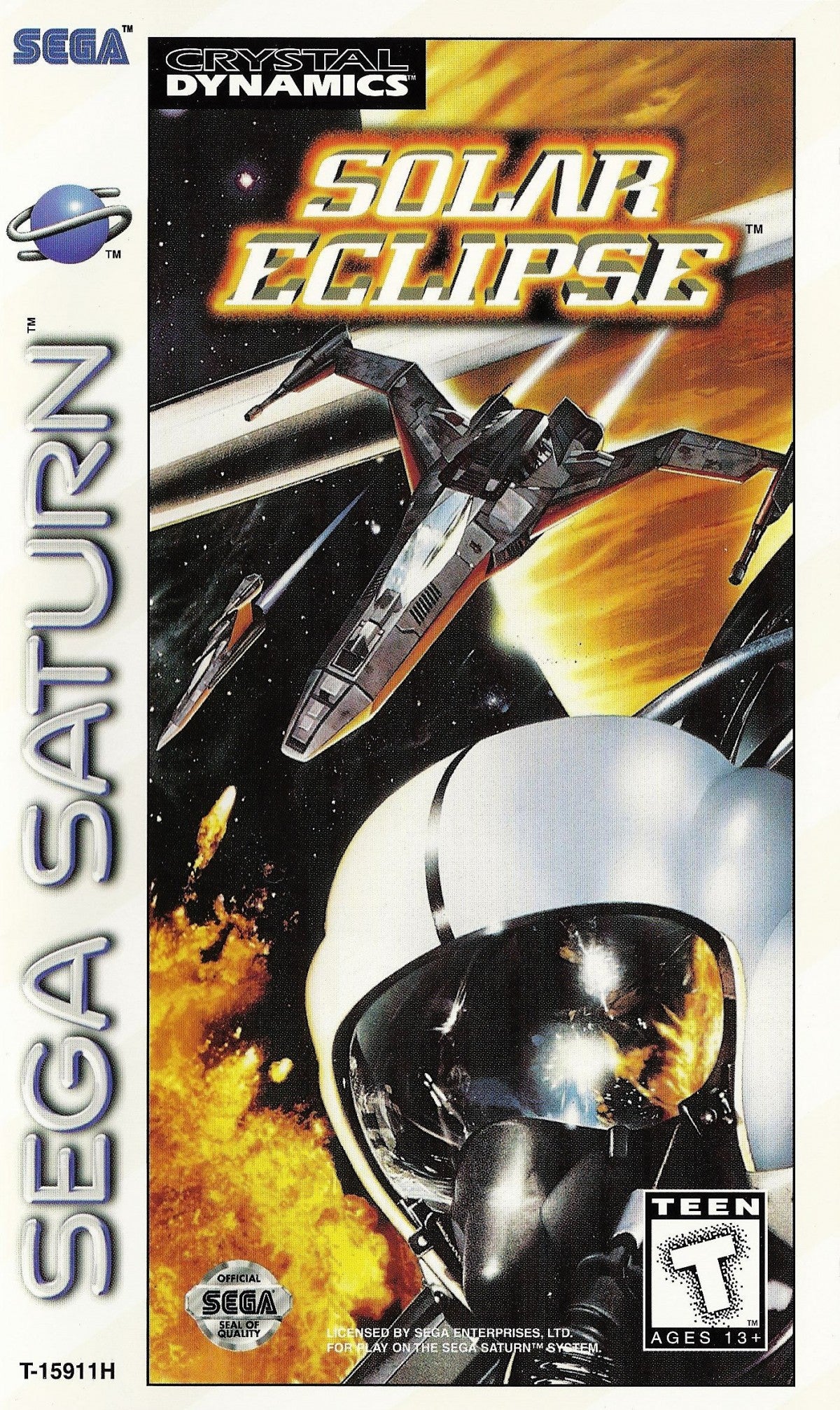 Solar Eclipse Sega Saturn space combat simulator first person starfighter shooter sci fi dogfighting missions cockpit view planetary defense battles cinematic space warfare retro gaming Sega Saturn software video game title cover art