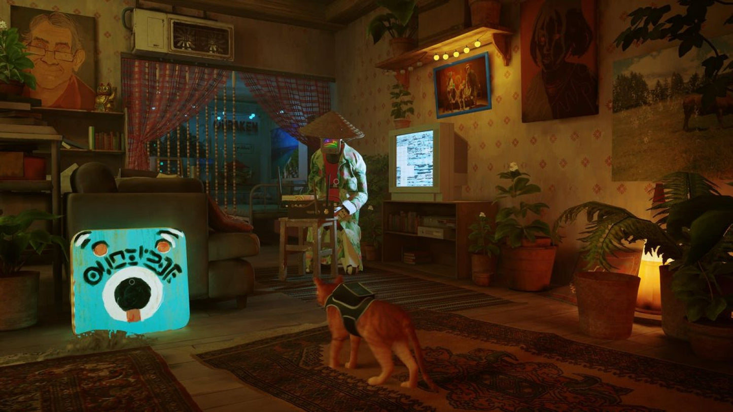 Stray for Nintendo Switch with futuristic city exploration featuring a stray cat protagonist gameplay
