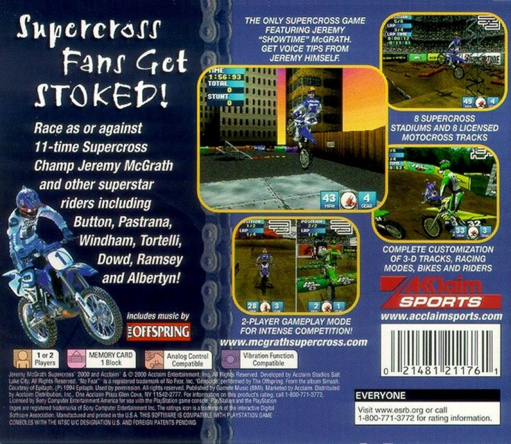 Jeremy McGrath Supercross 2000 PS1 PlayStation 1 motocross racing sports game dirt bike off road racing extreme sports retro video back cover art
