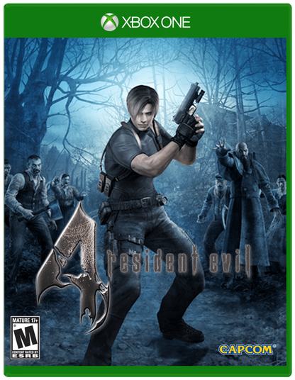 Resident Evil 4 Xbox One XONE for survival horror action video game fans featuring third person combat Leon Kennedy zombie and monster enemies intense gunplay village exploration puzzle solving weapon upgrades cinematic storytelling challenging boss battles and immersive horror adventure collectible gaming appeal front cover art