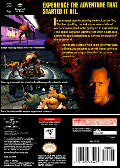 The Scorpion King: Rise of the Akkadian back of case for Nintendo GameCube (GC) action adventure video game