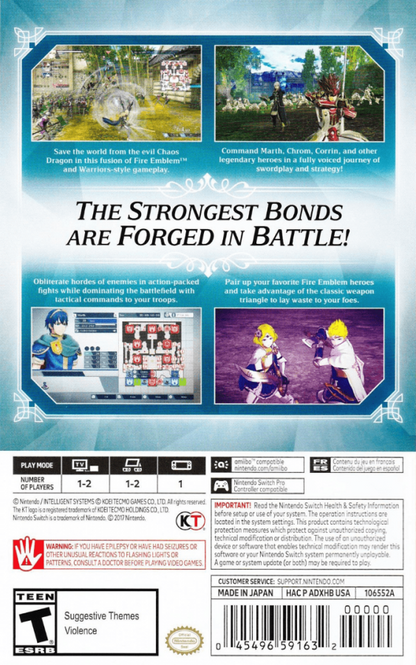 Fire Emblem Warriors back of box for Nintendo Switch NS video game