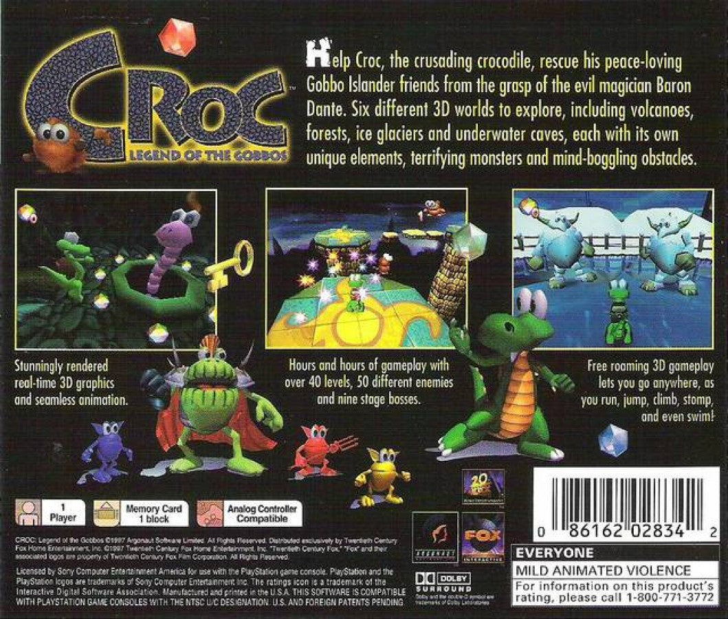 Croc: Legends of the Gobbos [Greatest Hits] for PlayStation 1 (PS1) back of case for retro video game