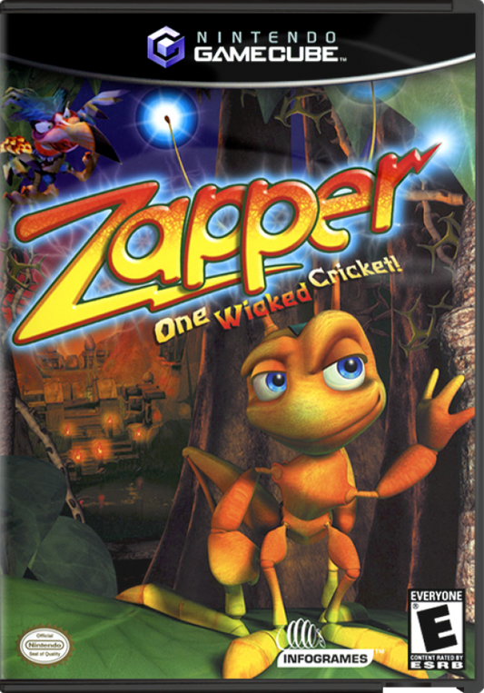 Zapper One Wicked Cricket GameCube game featuring action platformer gameplay and colorful insect-themed adventure front cover