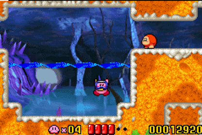 Kirby: Nightmare in Dreamland gameplay for Game Boy Advance game only featuring classic side-scrolling platformer action and colorful Kirby gameplay 