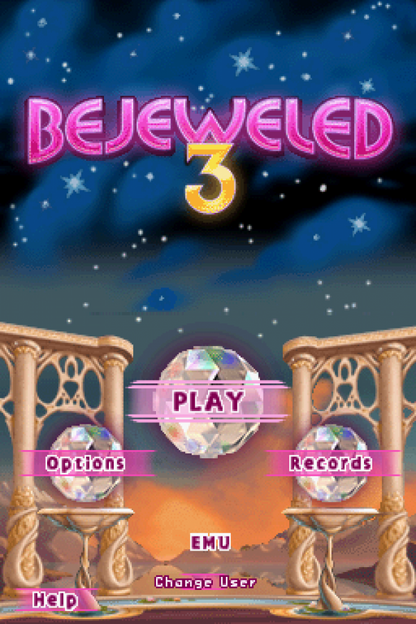 Bejeweled 3 start screen for Nintendo DS (DS) puzzle matching video game
