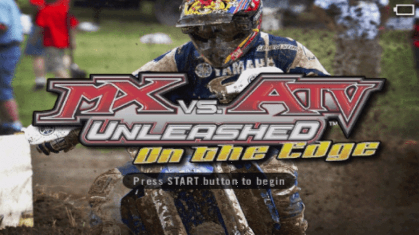 MX vs ATV: On the Edge start screen for PlayStation Portable (PSP) off-road racing game
