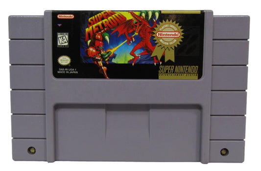 Super Metroid Player’s Choice Super Nintendo SNES video game, action adventure, sci-fi exploration, classic Nintendo title cartridge