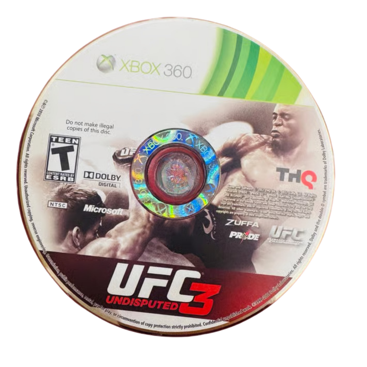 UFC Undisputed 3 Xbox 360 inspired design featuring mixed martial arts sports simulation aesthetic realistic MMA combat octagon fights licensed UFC fighters intense grappling striking gameplay competitive championship atmosphere nostalgic THQ sports presentation disc