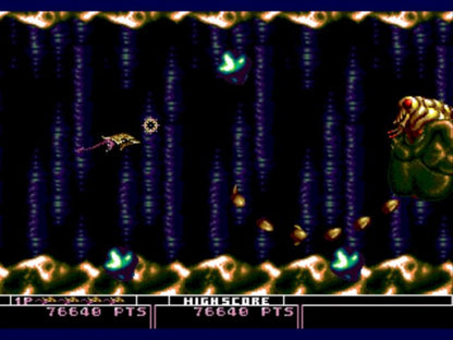 Bio-Hazard Battle game for the Sega Genesis featuring side scrolling shoot em up gameplay with organic themed environments weapon upgrades cooperative multiplayer and fast paced action as players pilot biomechanical ships through alien worlds gameplay 