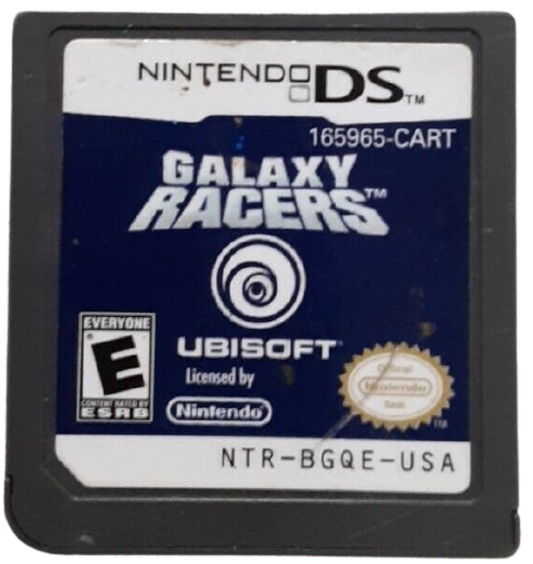 Galaxy Racers for Nintendo DS, cartridge for an arcade racing video game with sci-fi vehicles, fast-paced tracks, power-ups, and competitive gameplay
