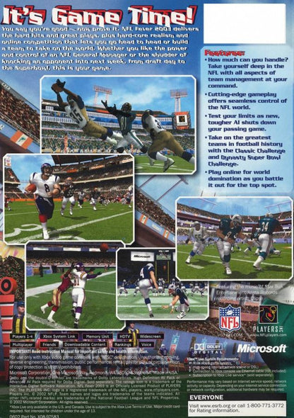 NFL FEVER 2003– Xbox (XBOX) Back Cover Art Video Game 
