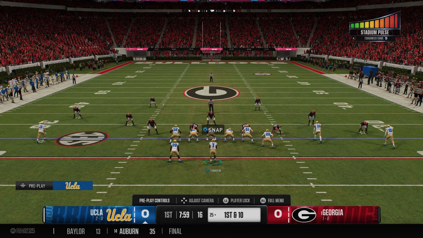 EA Sports College Football 25 PlayStation 5 college football simulation video game CampusIQ system 134 FBS teams Dynasty mode Road to Glory mode Ultimate Team authentic atmospheres stadium traditions Wear and Tear mechanics Homefield Advantage Pre-Snap Recognition gameplay screenshot