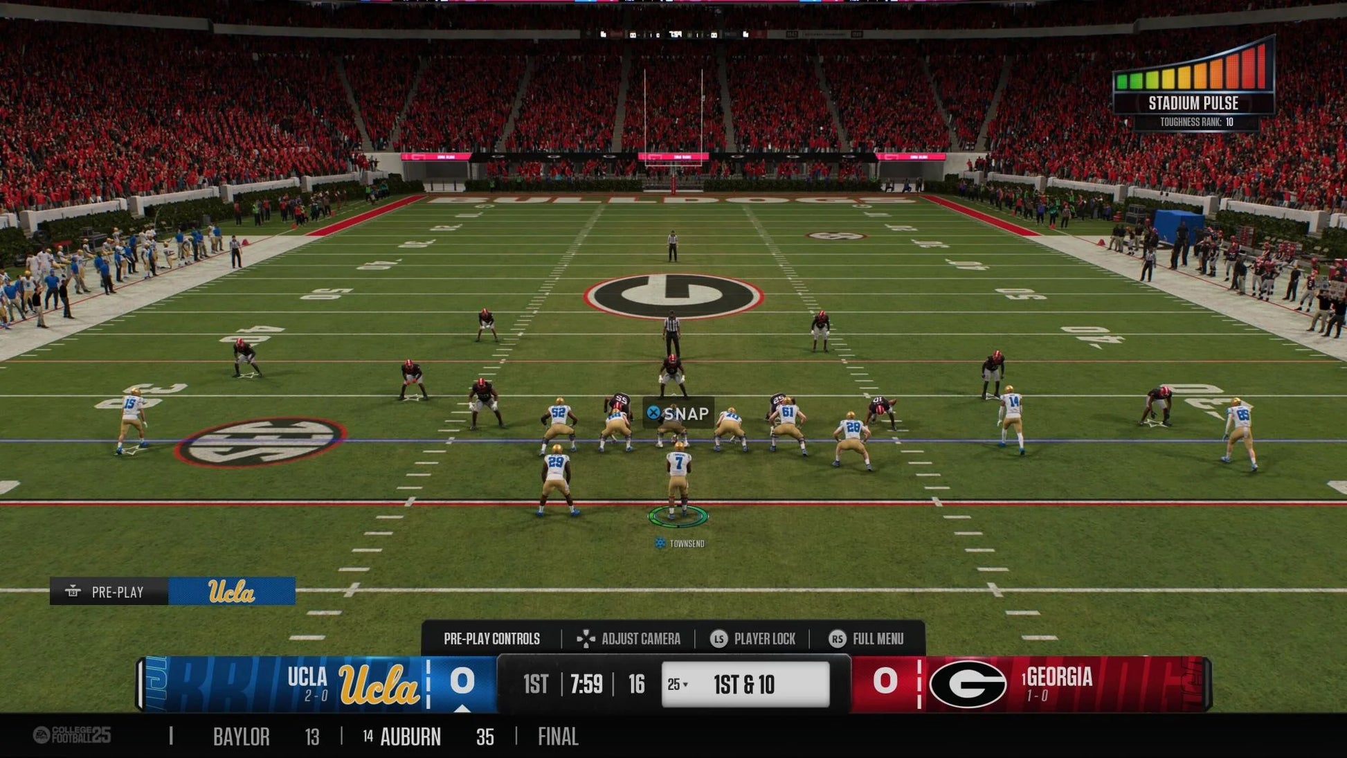 EA Sports College Football 25 PlayStation 5 college football simulation video game CampusIQ system 134 FBS teams Dynasty mode Road to Glory mode Ultimate Team authentic atmospheres stadium traditions Wear and Tear mechanics Homefield Advantage Pre-Snap Recognition gameplay screenshot