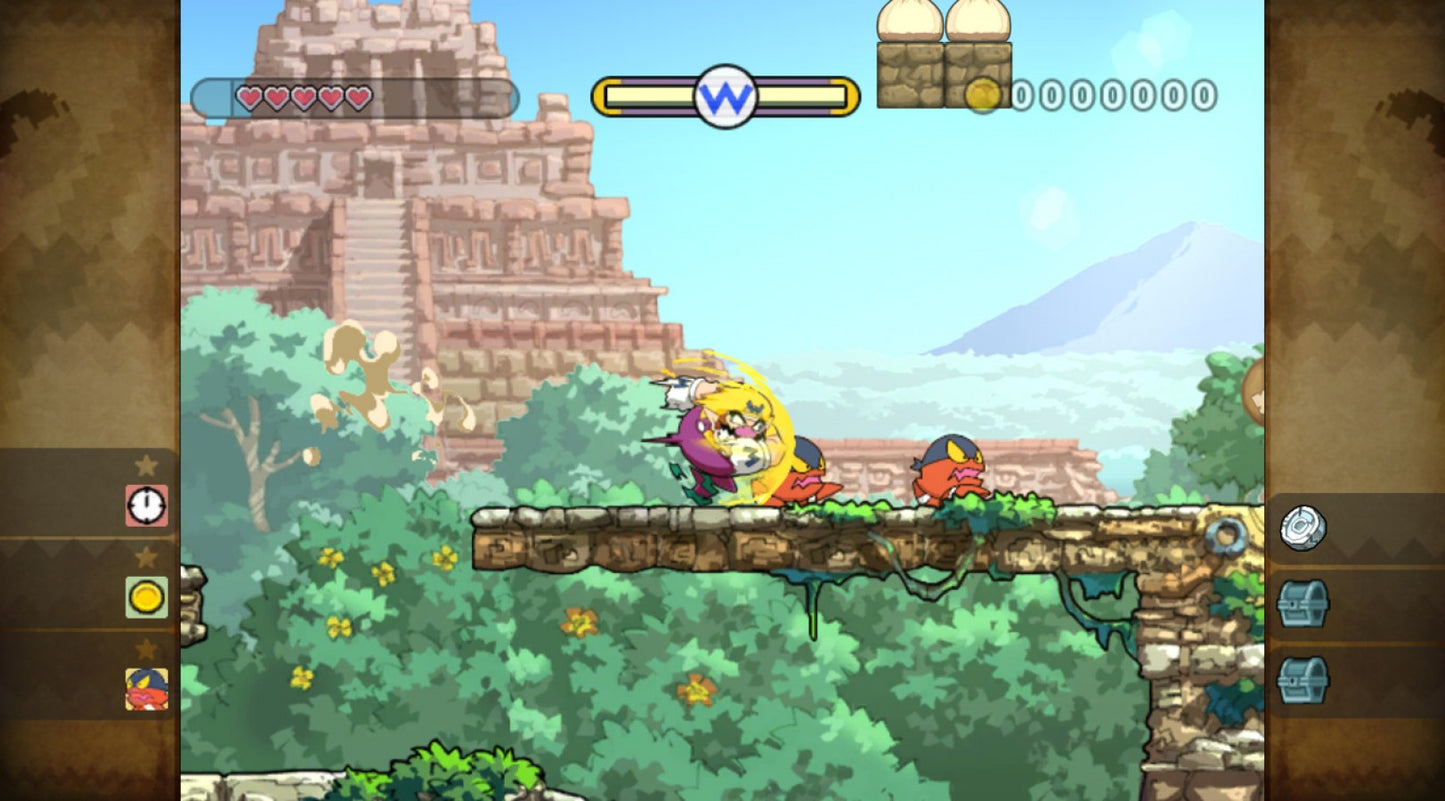 Wario Land: Shake It gameplay for Nintendo Wii (Wii) featuring side‑scrolling platform action with hand‑drawn animation, treasure hunting, and motion‑controlled shaking mechanics.
