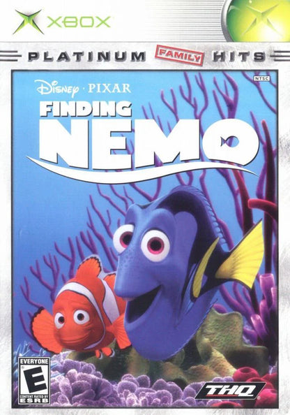 Video game cover for 'Finding Nemo' by Disney Pixar on Xbox Platinum Hits with characters Dory and Nemo.