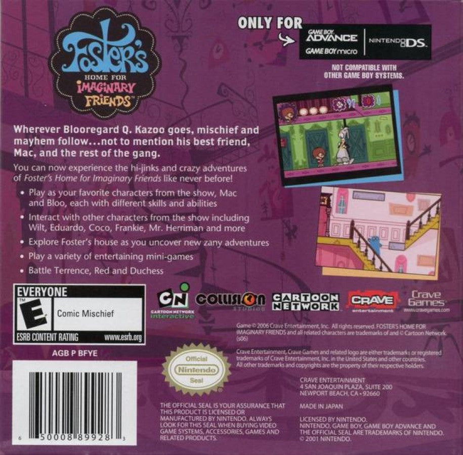 Foster's Home for Imaginary Friends Game Boy Advance GBA for retro video game enthusiasts featuring action platforming gameplay Cartoon Network inspired adventure colorful levels puzzle solving imaginative characters handheld gaming fun and collectible gaming appeal  back art 