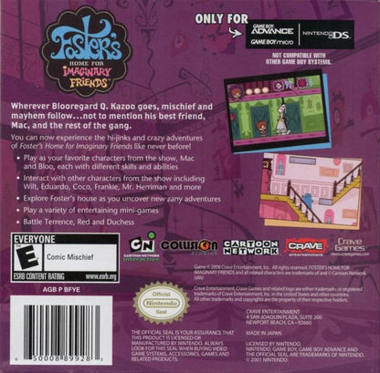 Foster's Home for Imaginary Friends Game Boy Advance GBA for retro video game enthusiasts featuring action platforming gameplay Cartoon Network inspired adventure colorful levels puzzle solving imaginative characters handheld gaming fun and collectible gaming appeal  back art 