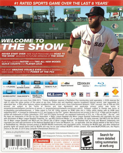 MLB 14: The Show – PlayStation 4 (PS4) video game back of case, baseball sports game
